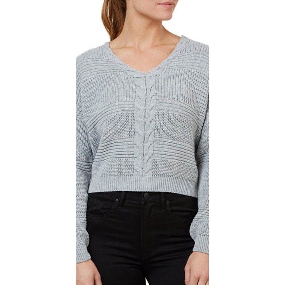 Numero Sweater Top Womens XL Grey Lace-Back Cropped Long-Sleeve Soft Lightweight - Picture 13 of 13